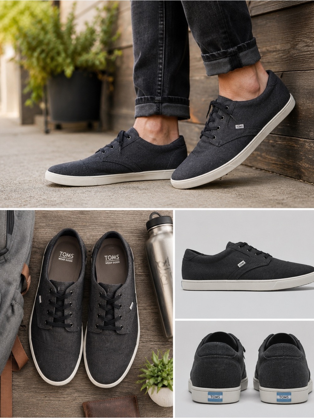 TOMS Payton Canvas Sneakers Men’s 9.5 Dark Gray Lace Up Casual Shoes